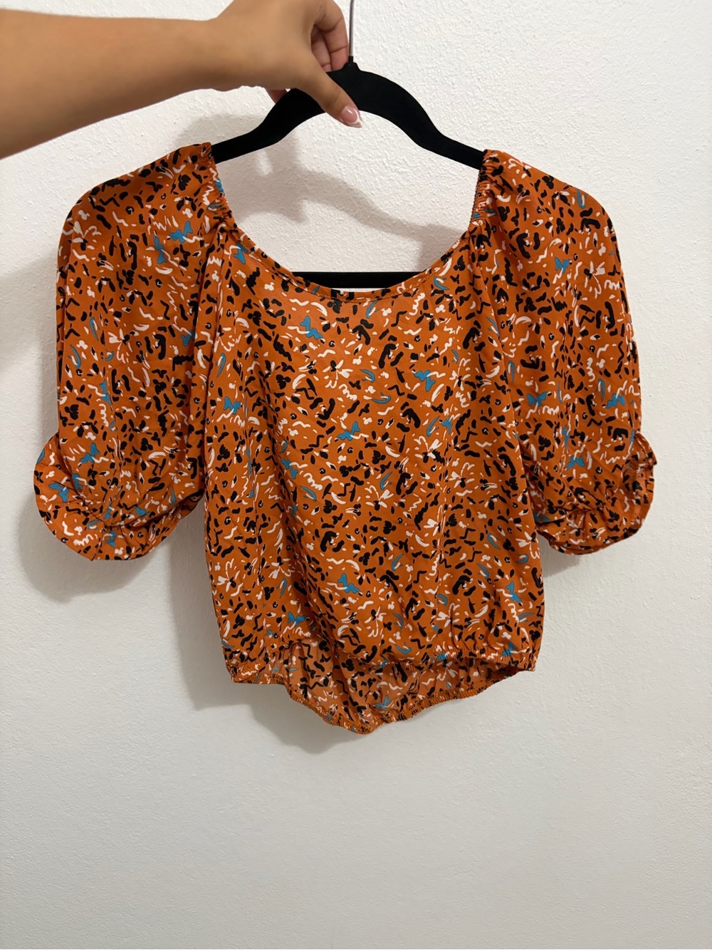 Sienna Sky Rust Orange Abstract Print Puff-Sleeve Blouse
